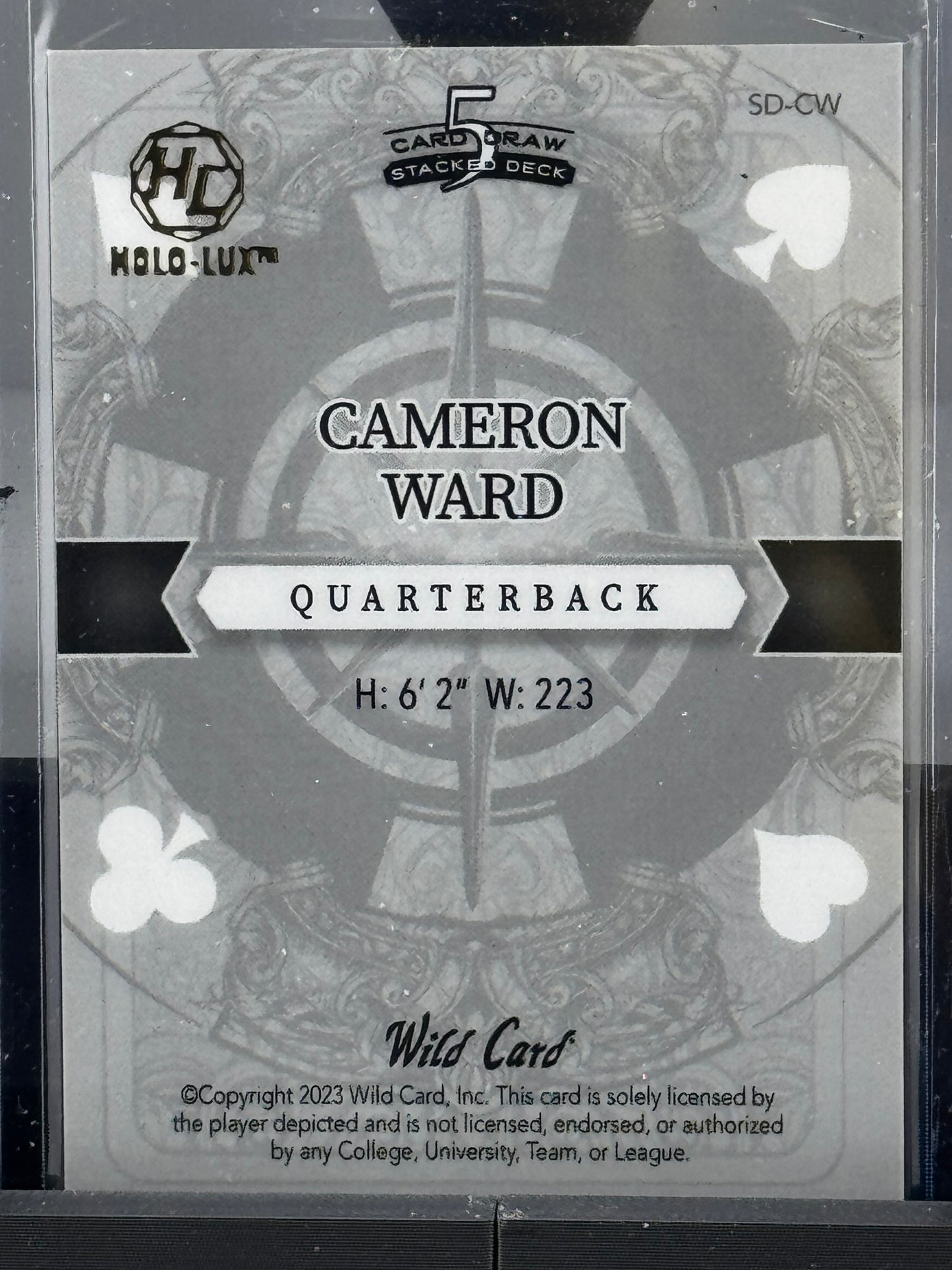 2023 Wild Card 5 Card Draw SD #SD-CW Cameron Ward Joker Seismic 1/1 Miami Hurricanes