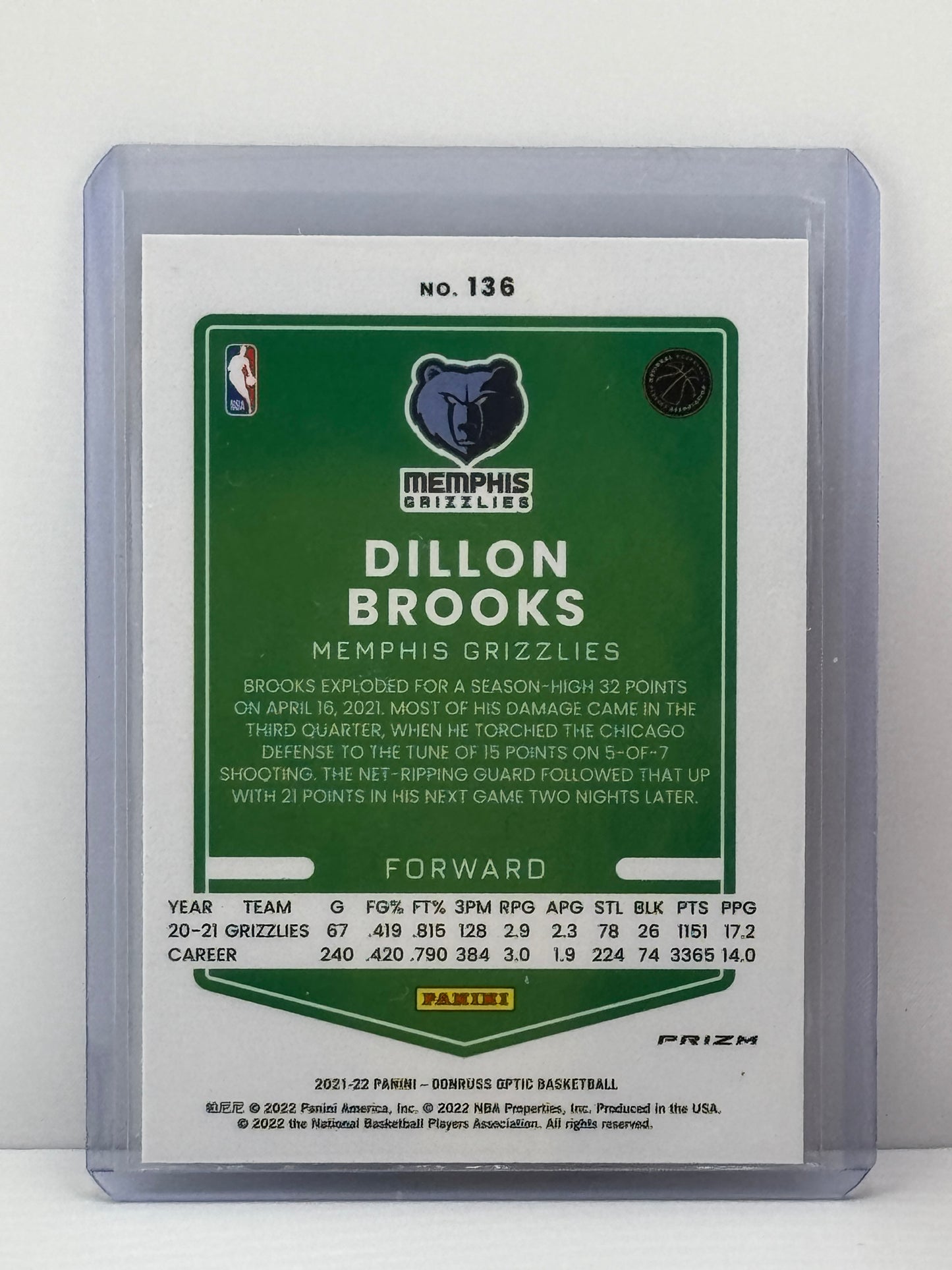 2021-22 Donruss Optic #136 Dillon Brooks Silver Pulsar Prizm
