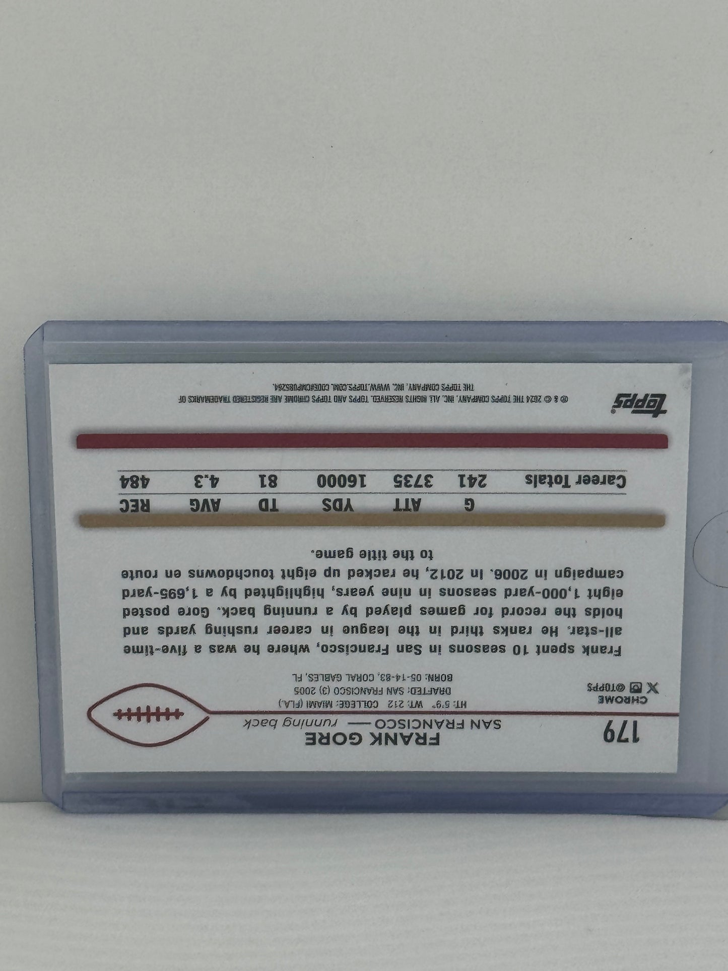 2024 Topps Chrome #179 Frank Gore Teal Refractor 53/199 San Francisco 49ers