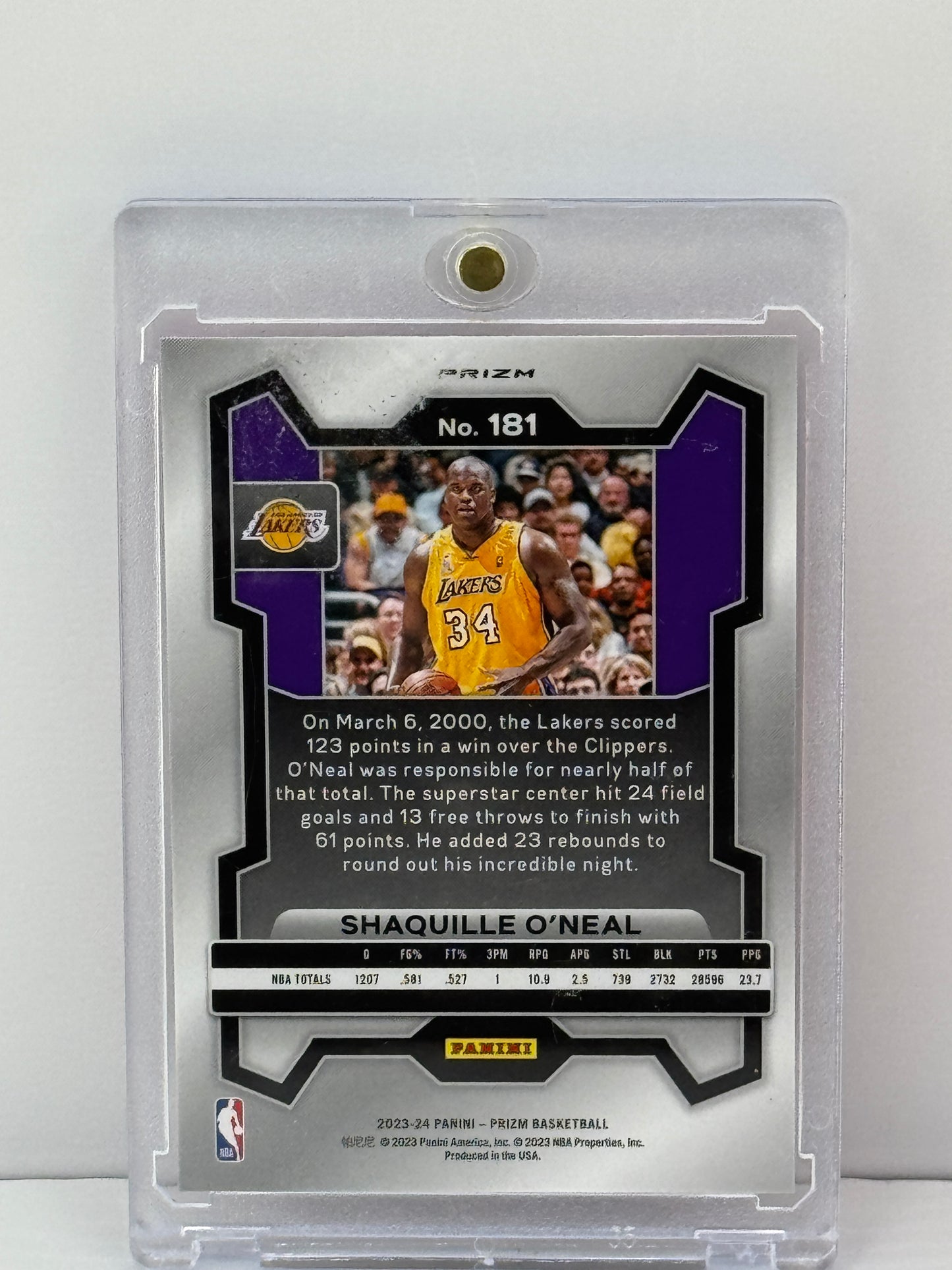 2023-24 Panini Prizm #181 Shaquille O'Neil Pink Cracked Ice Los Angeles Lakers