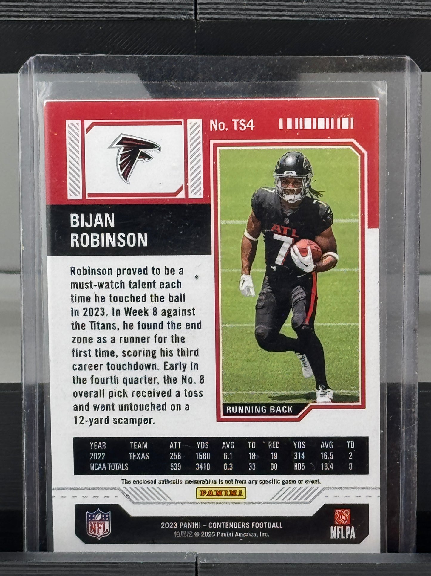 2023 Panini Contenders #TS4 Bijan Robinson Rookie Ticket Patch RC Atlanta Falcons