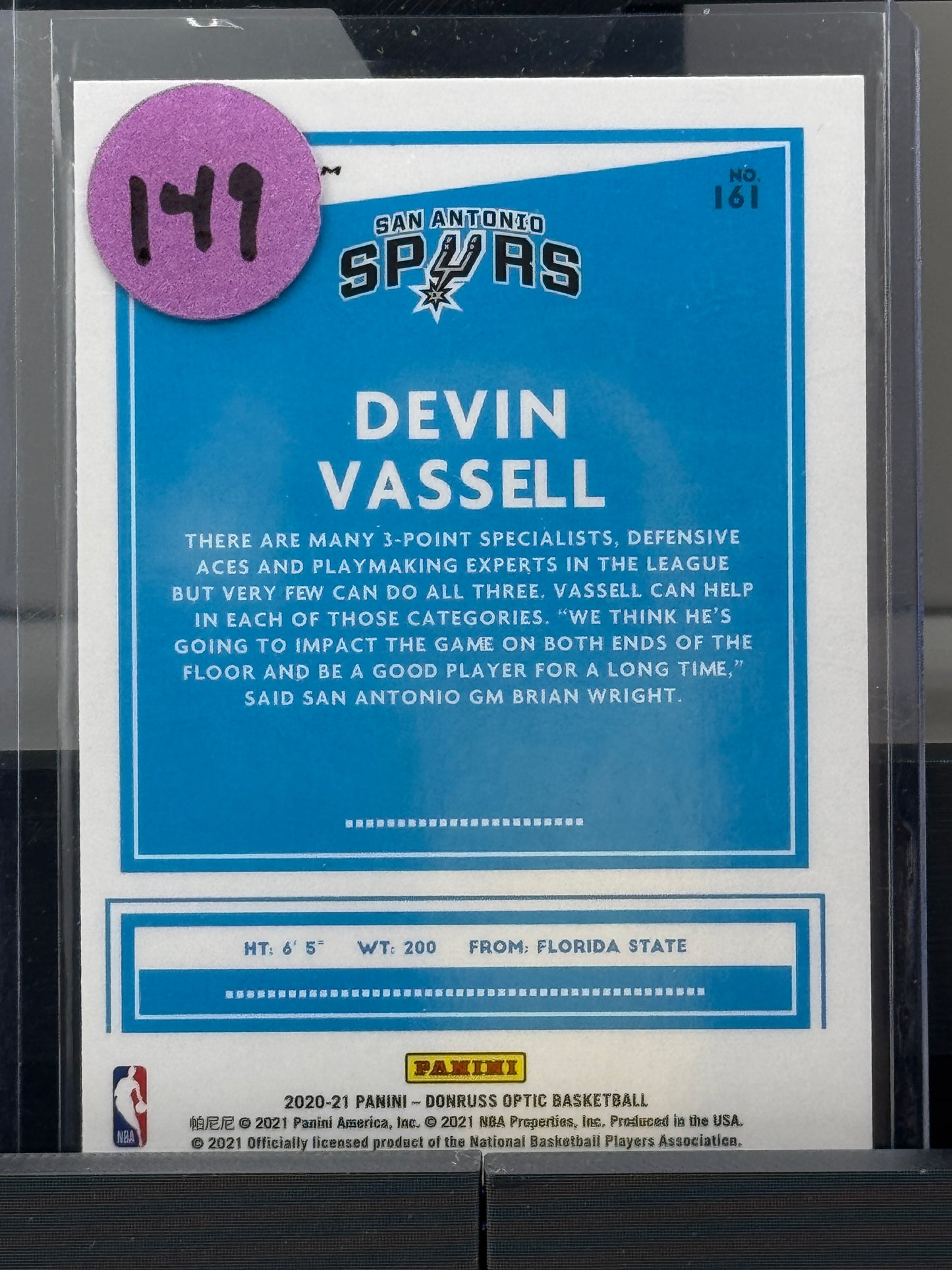 2020-21 Donruss Optic #161 Devin Vassel Silver Wave Prizm RC San Antonio Spurs