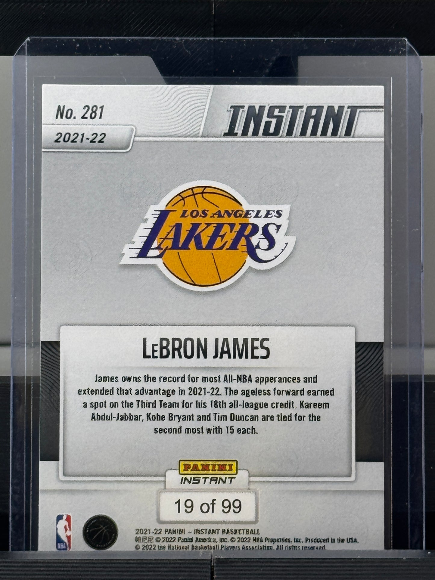 2021-22 Panini Instant #281 LeBron James 19/99 Los Angeles Lakers