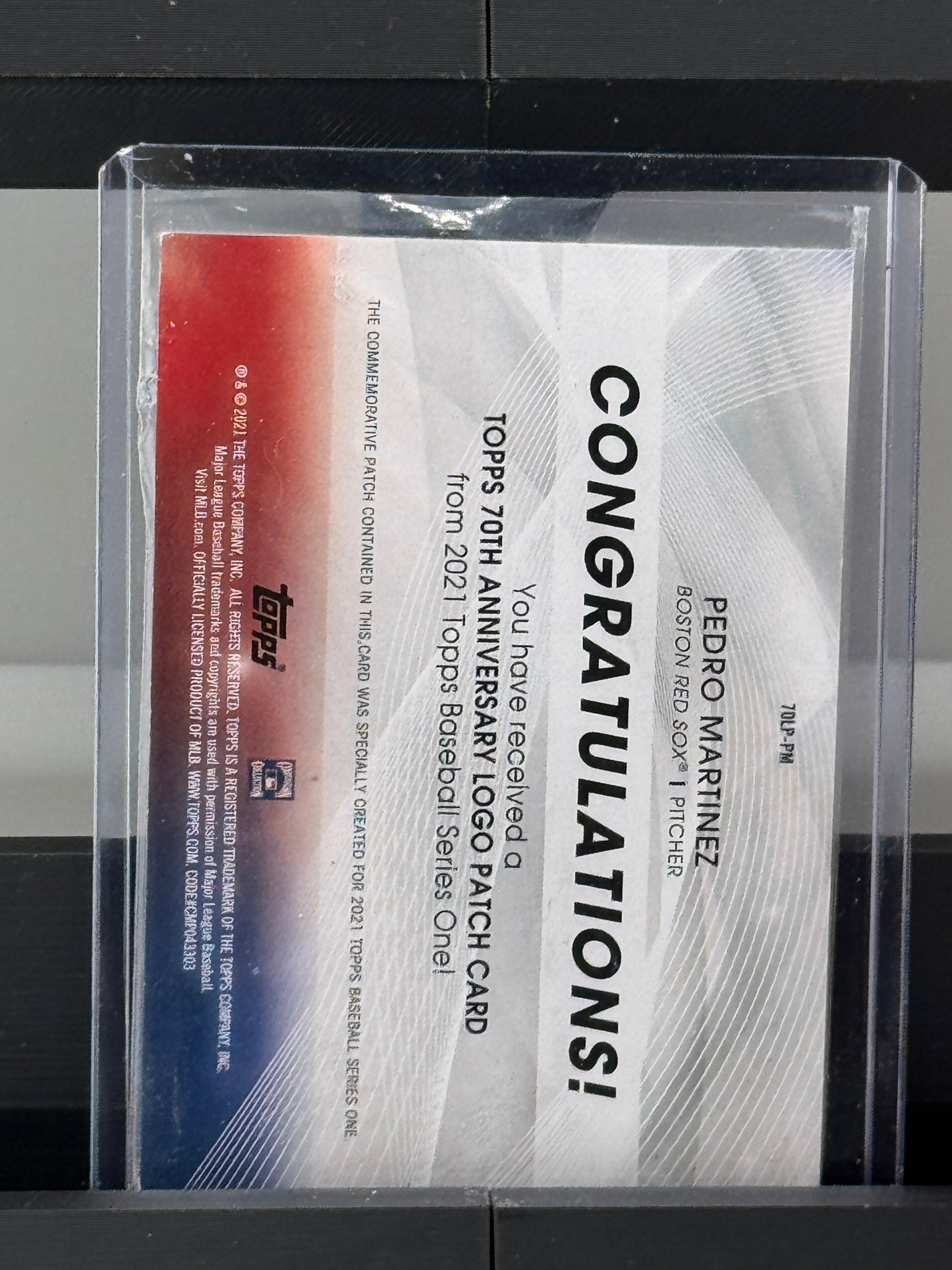 2021 Topps #70LP-PM Pedro Martinez Commemorative 70th Anniversary Logo Patch Boston Red Sox