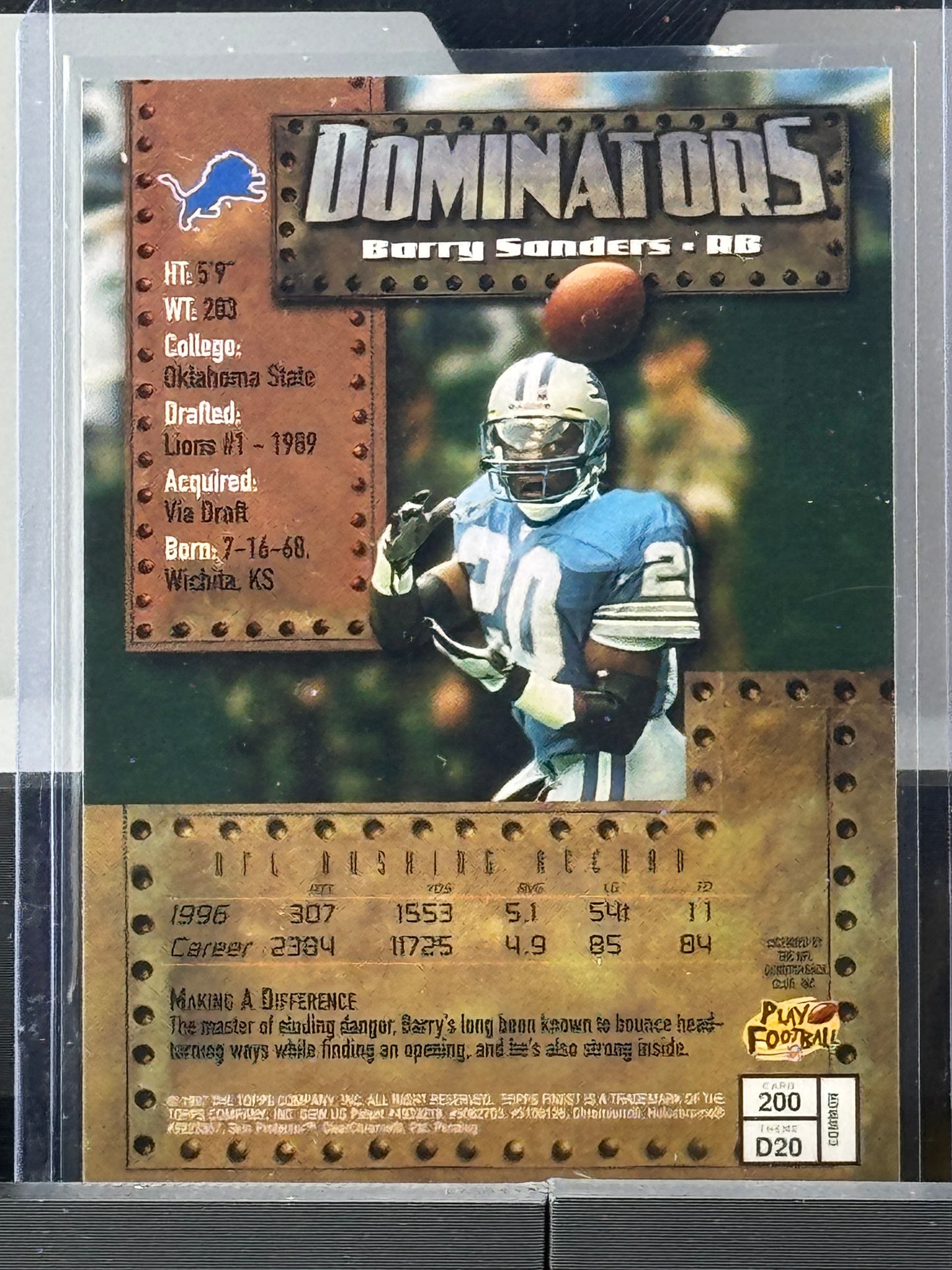 1997 Topps Finest #200 Barry Sanders Dominators Detroit Lions