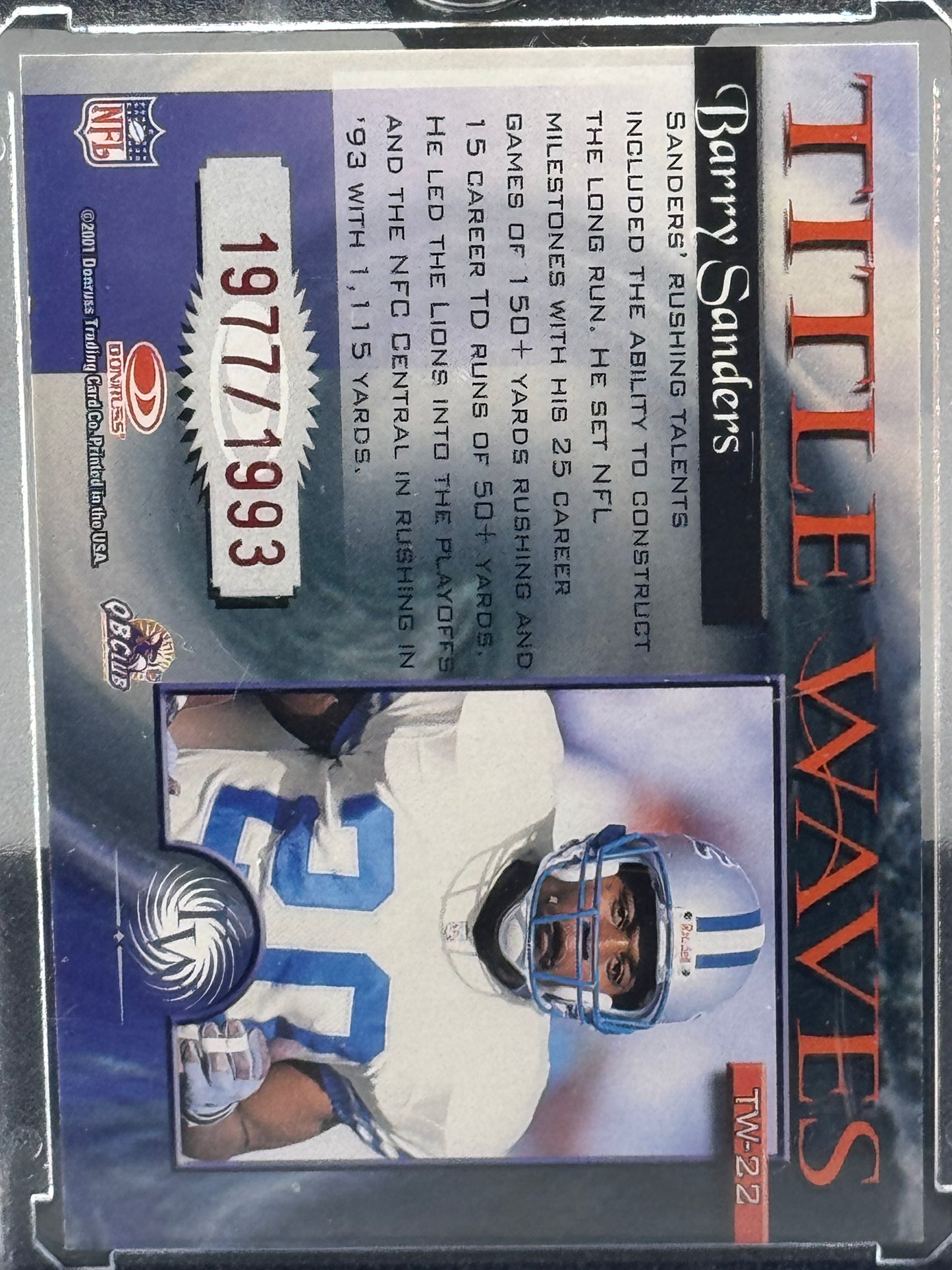 2001 Donruss Elite #TW-22 Barry Sanders Title Waves Detroit Lions