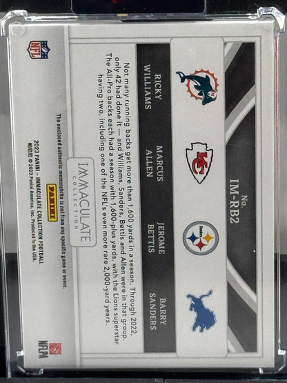 2023 Immaculate #IM-RB2 Ricky Williams Marcus Allen Jerome Bettis Barry Sanders 21/49 Quad Patch