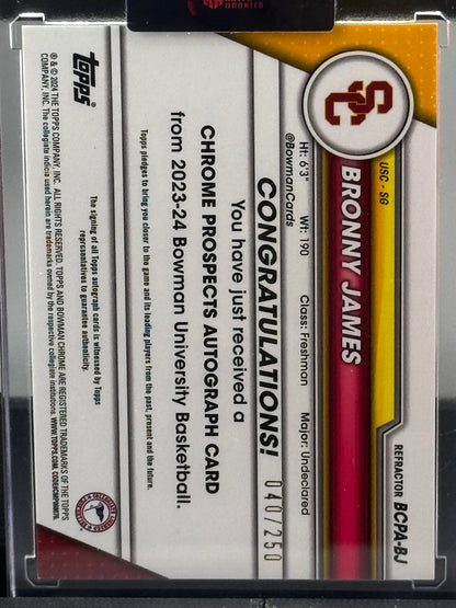 2023-24 Bowman University Chrome #BCPA-BJ Bronny James Auto Refractor 1st Bowman USC