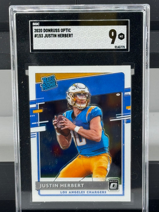 2020 Donruss Optic #153 Justin Herbert RC SGC 9 Los Angeles Chargers
