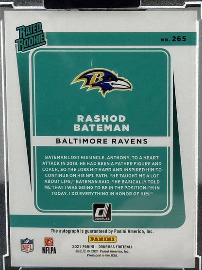2021 Donruss #265 Rashod Bateman Bronze Auto RC Baltimore Ravens