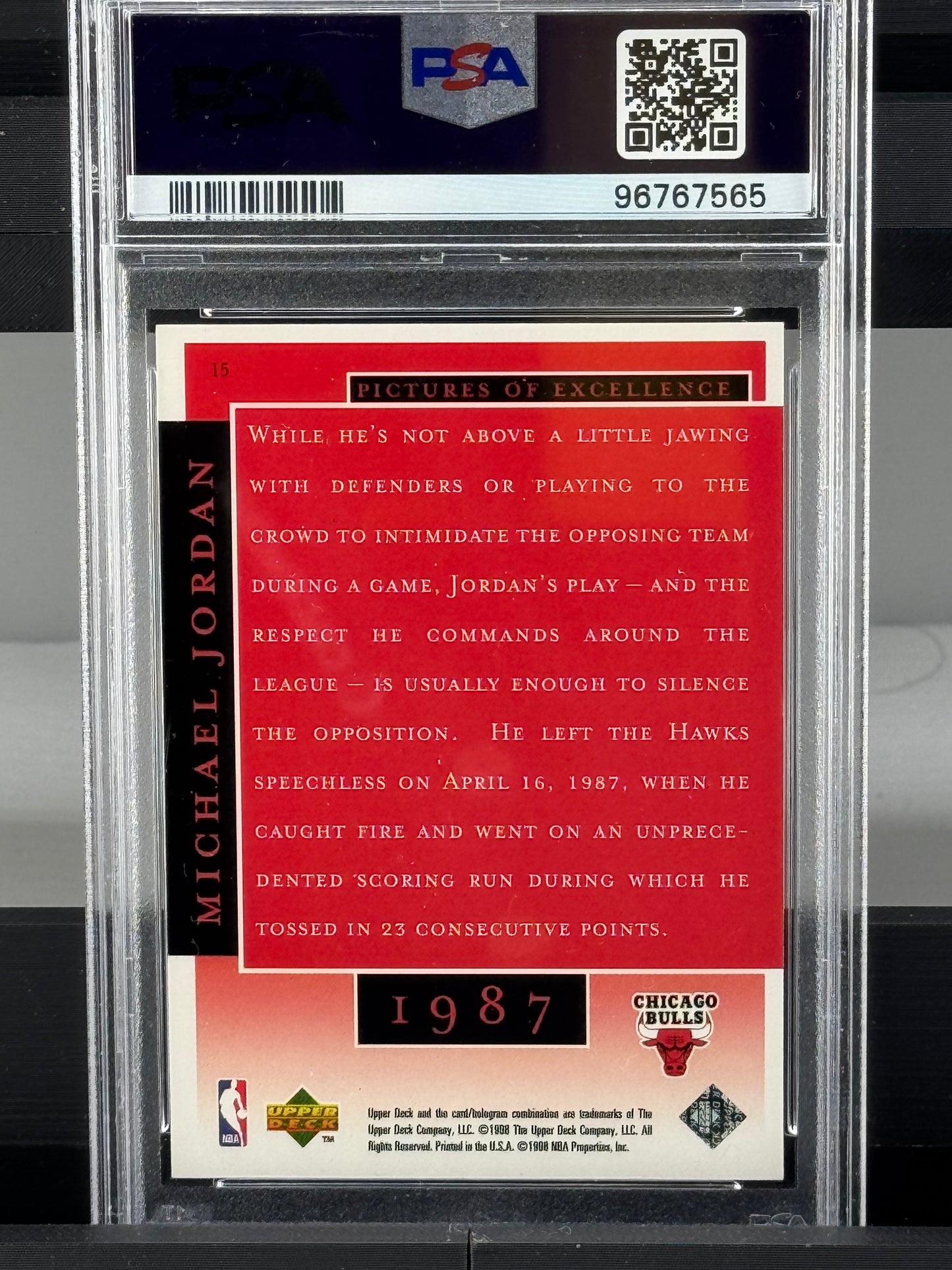 1998 Upper Deck MJ Career Collection #15 Michael Jordan Pictures of Excellence PSA 9
