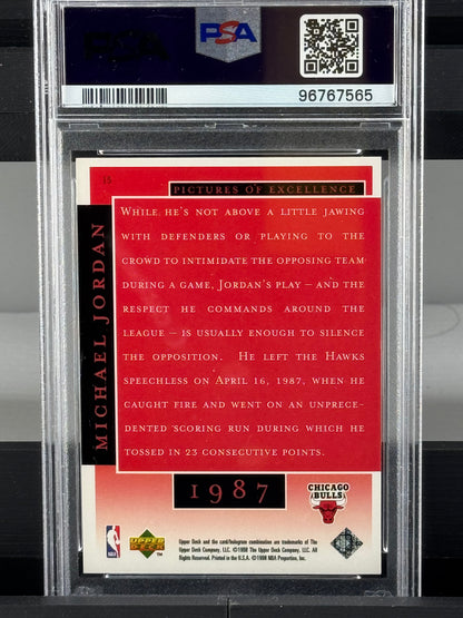 1998 Upper Deck MJ Career Collection #15 Michael Jordan Pictures of Excellence PSA 9