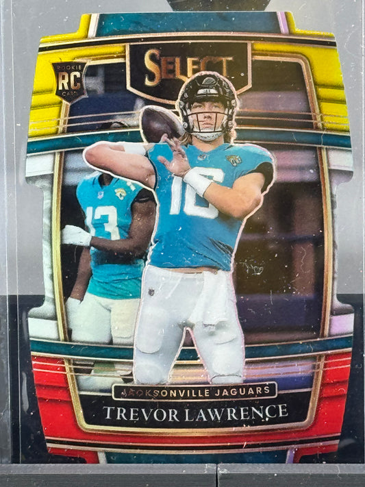 2021 Select #43 Trevor Lawrence Yellow Red Die Cut RC Jacksonville Jaguars