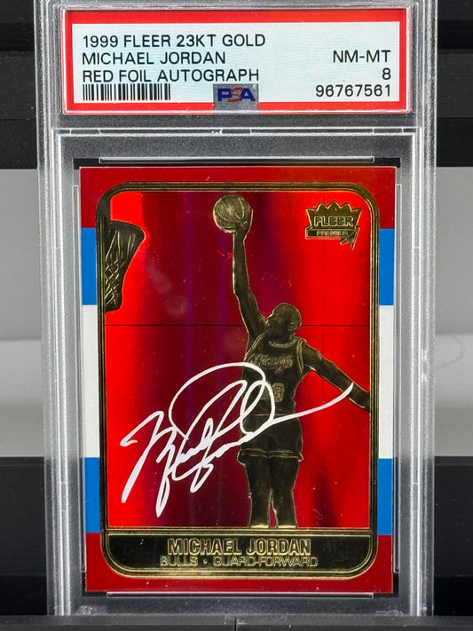 1999 Fleer 23kt Gold Michael Jordan Red Foil Autograph PSA 8 Chicago Bulls