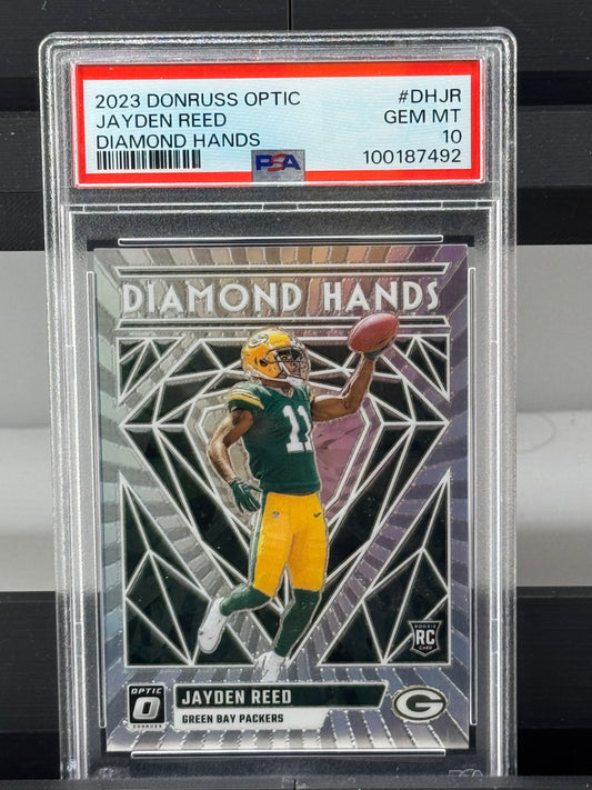 2023 Donruss Optic #DHJR Jayden Reed Diamond Hands PSA 10 Green Bay Packers