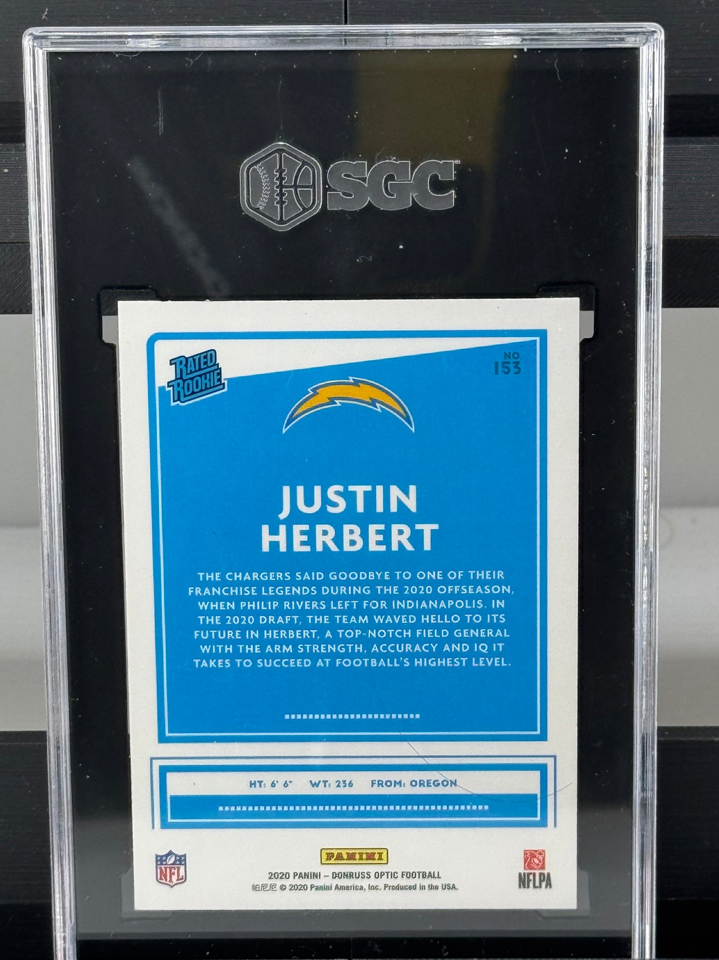 2020 Donruss Optic #153 Justin Herbert RC SGC 9 Los Angeles Chargers
