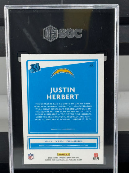 2020 Donruss Optic #153 Justin Herbert RC SGC 9 Los Angeles Chargers