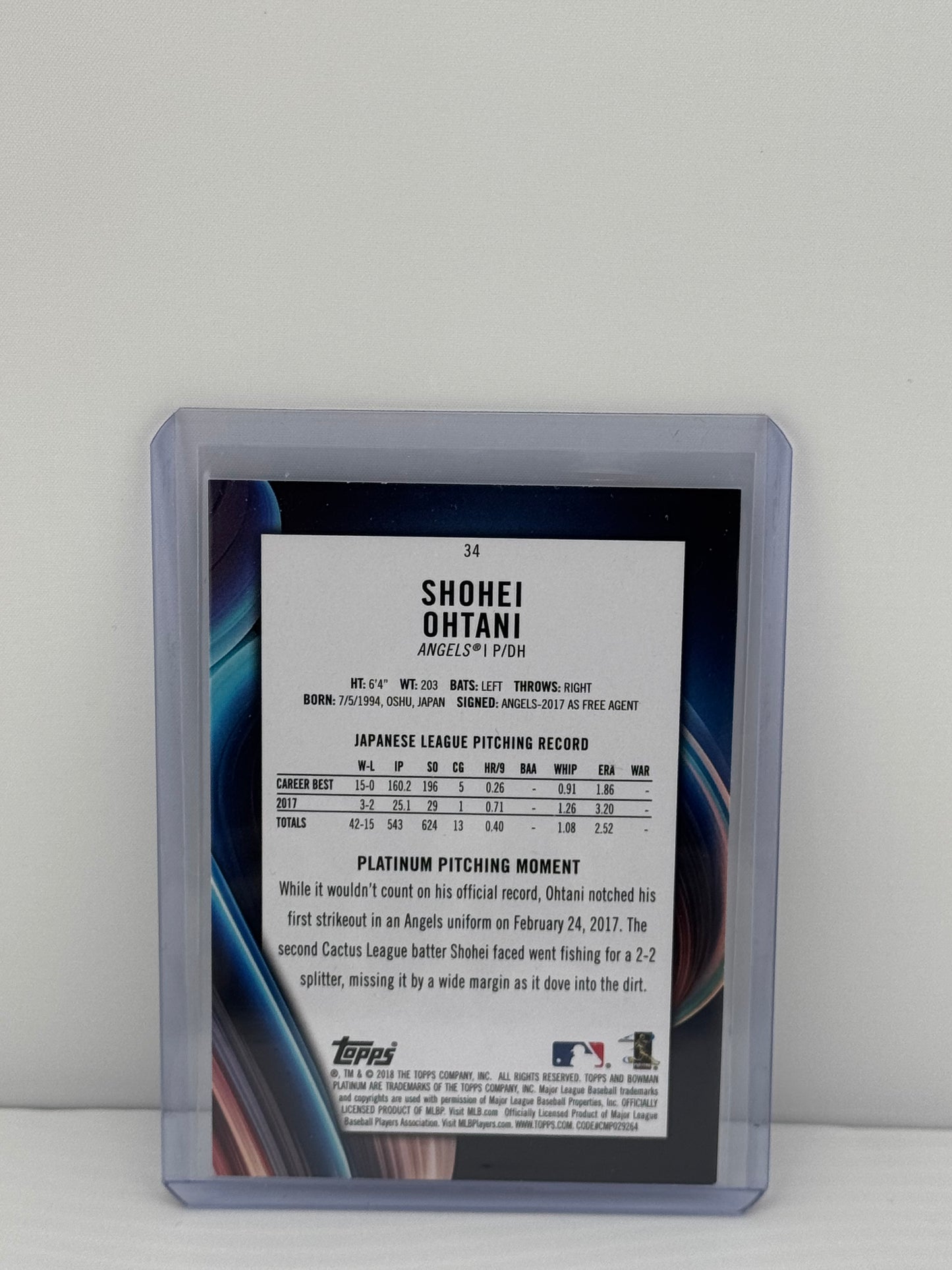 2018 Bowman Platinum Shohei Ohtani RC Ice Parallel #34