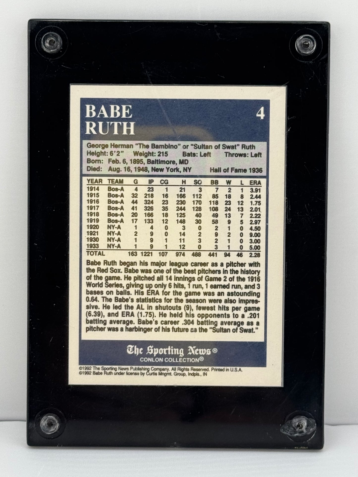 1992 The Sporting News #4 Babe Ruth HOF 1936