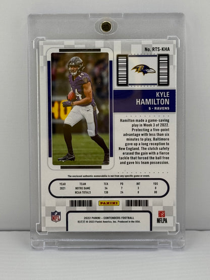 2022 Contenders #RTS-KHA Kyle Hamilton Rookie Ticket Patch