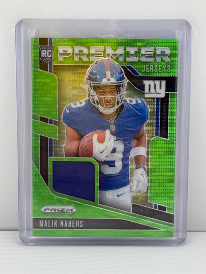 2024 Prizm #RG-MNS Malik Nabers Rookie Gear Patch Neon Green Pulsar