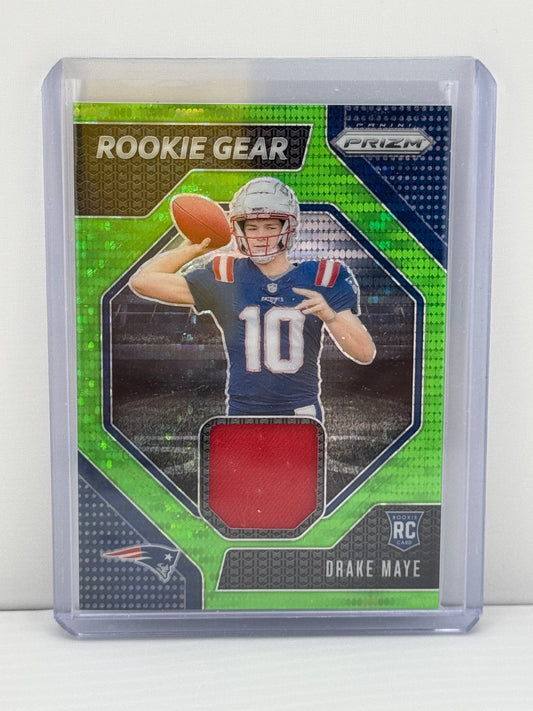 2024 Prizm #RG-DME Drake Maye Rookie Gear Patch Neon Green Pulsar