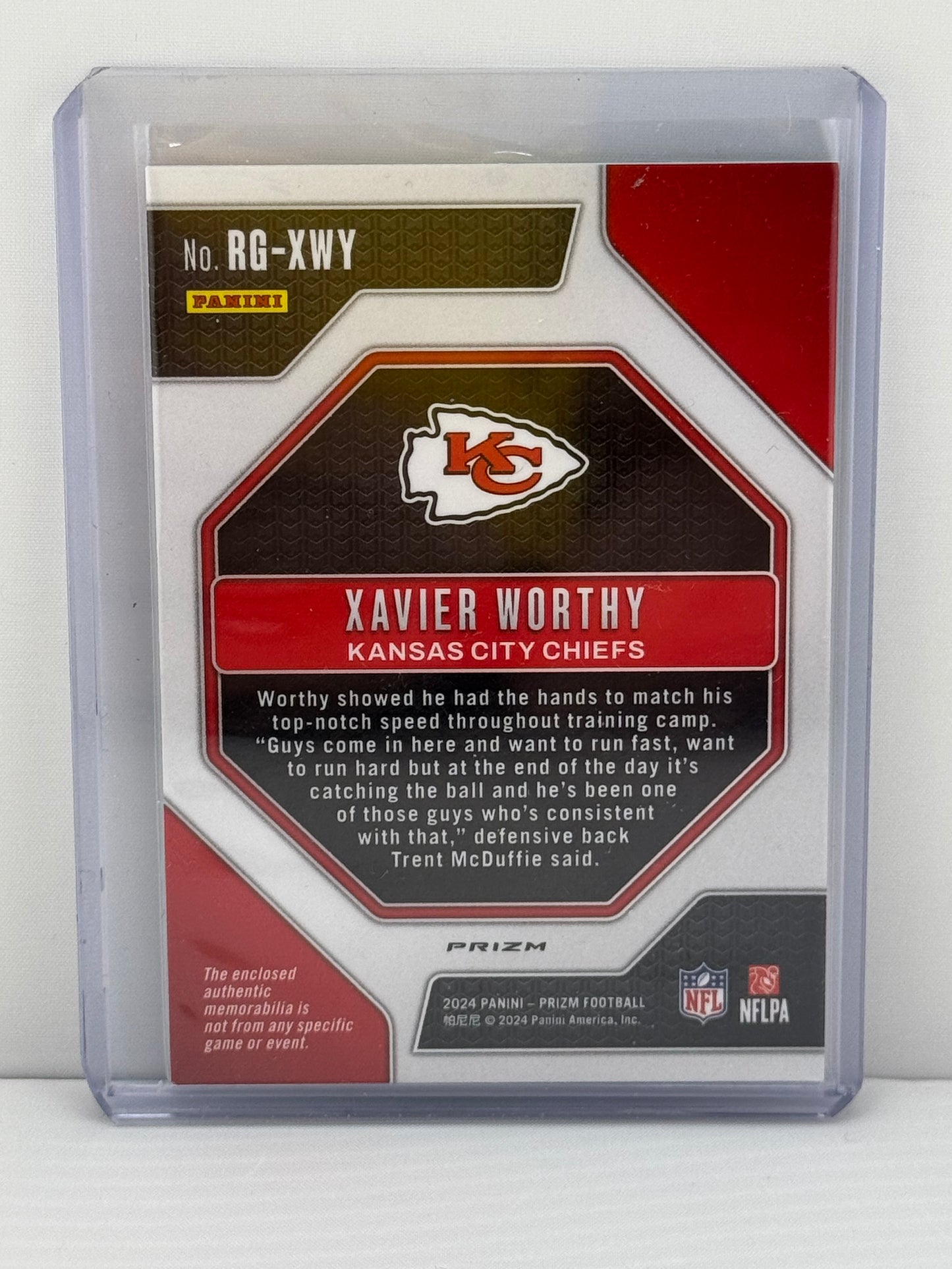 2024 Prizm #RG-XWY Xavier Worthy RC Rookie Gear Patch