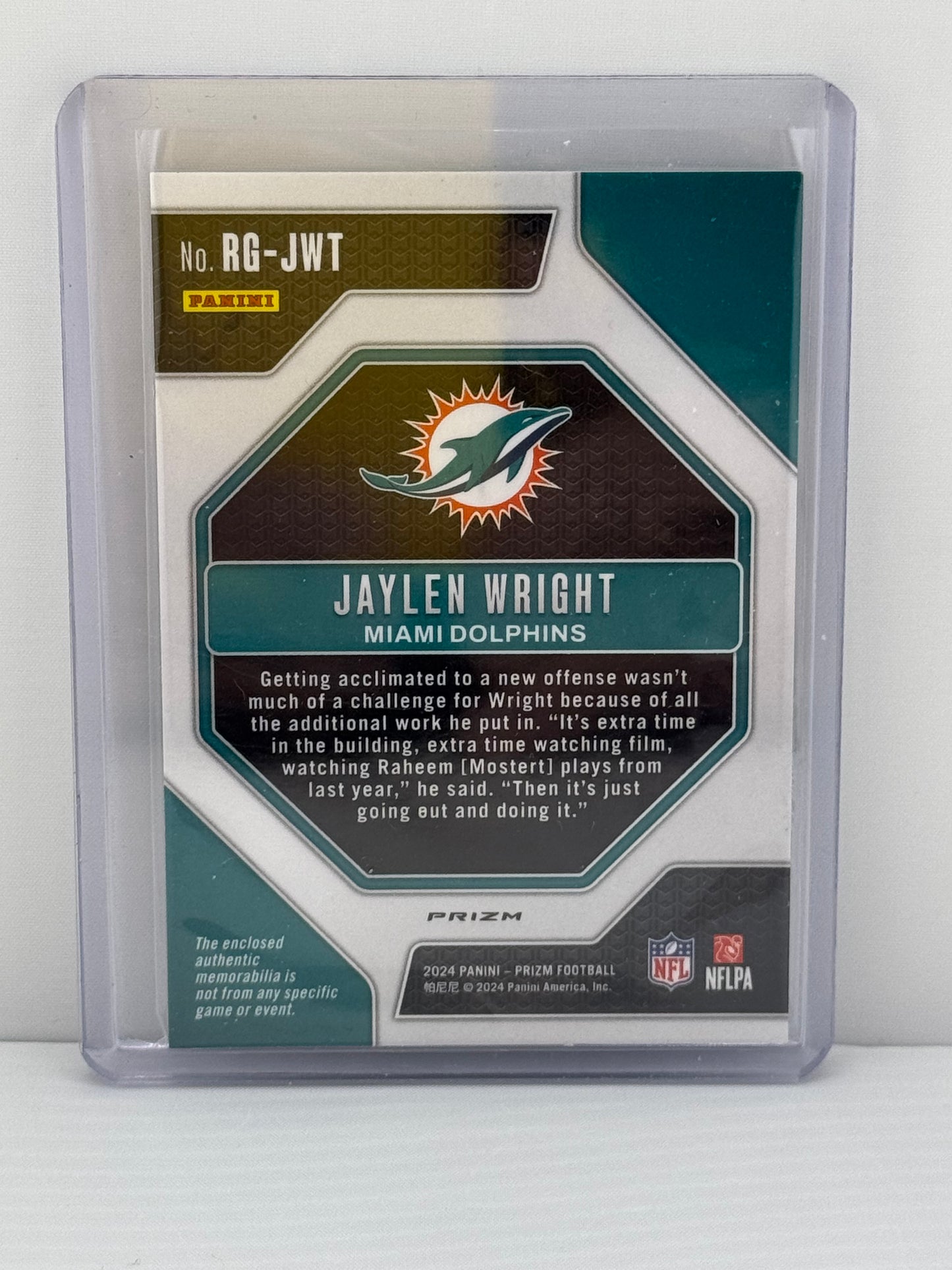 2024 Prizm #RG-JWT Jaylen Wright Rookie Gear Patch Neon Green Pulsar