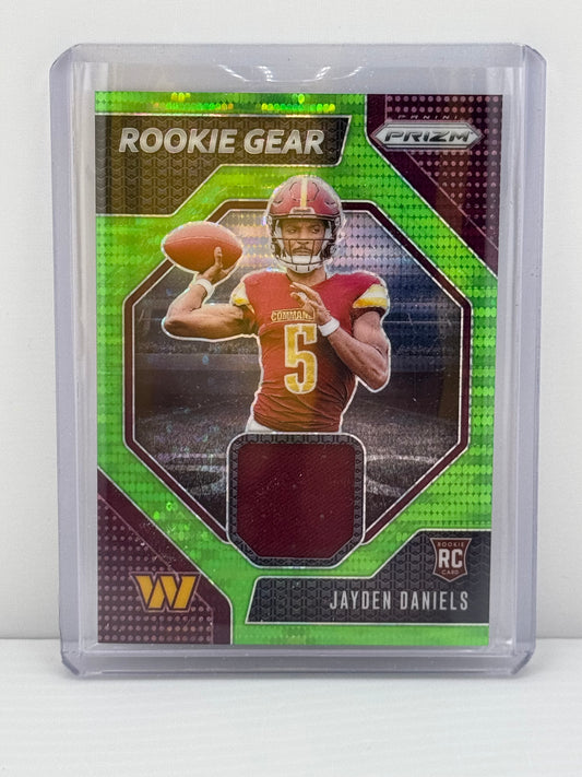 2024 Prizm #RG-JDS Jayden Daniels Rookie Gear Patch Neon Green Pulsar