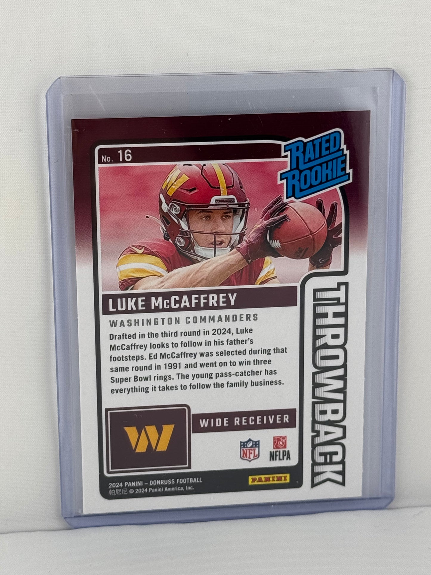2024 Donruss #16 Luke McCaffrey Novato con calificación retro