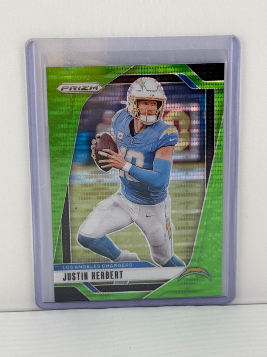2024 Prizm #157 Justin Herbert Neon Green Pulsar Los Angeles Chargers