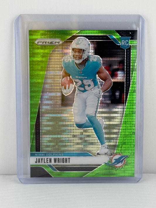 2024 Prizm #348 Jaylen Wright RC Neon Green Pulsar Miami Dolphins