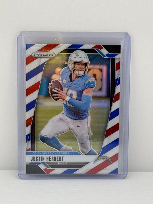 2024 Prizm #157 Justin Herbert Red White Blue Prizm Los Angeles Chargers