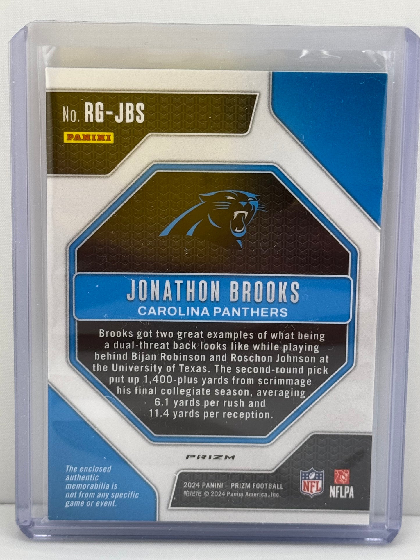 2024 Prizm #RG-JBS Jonathon Brooks RC Rookie Gear Patch