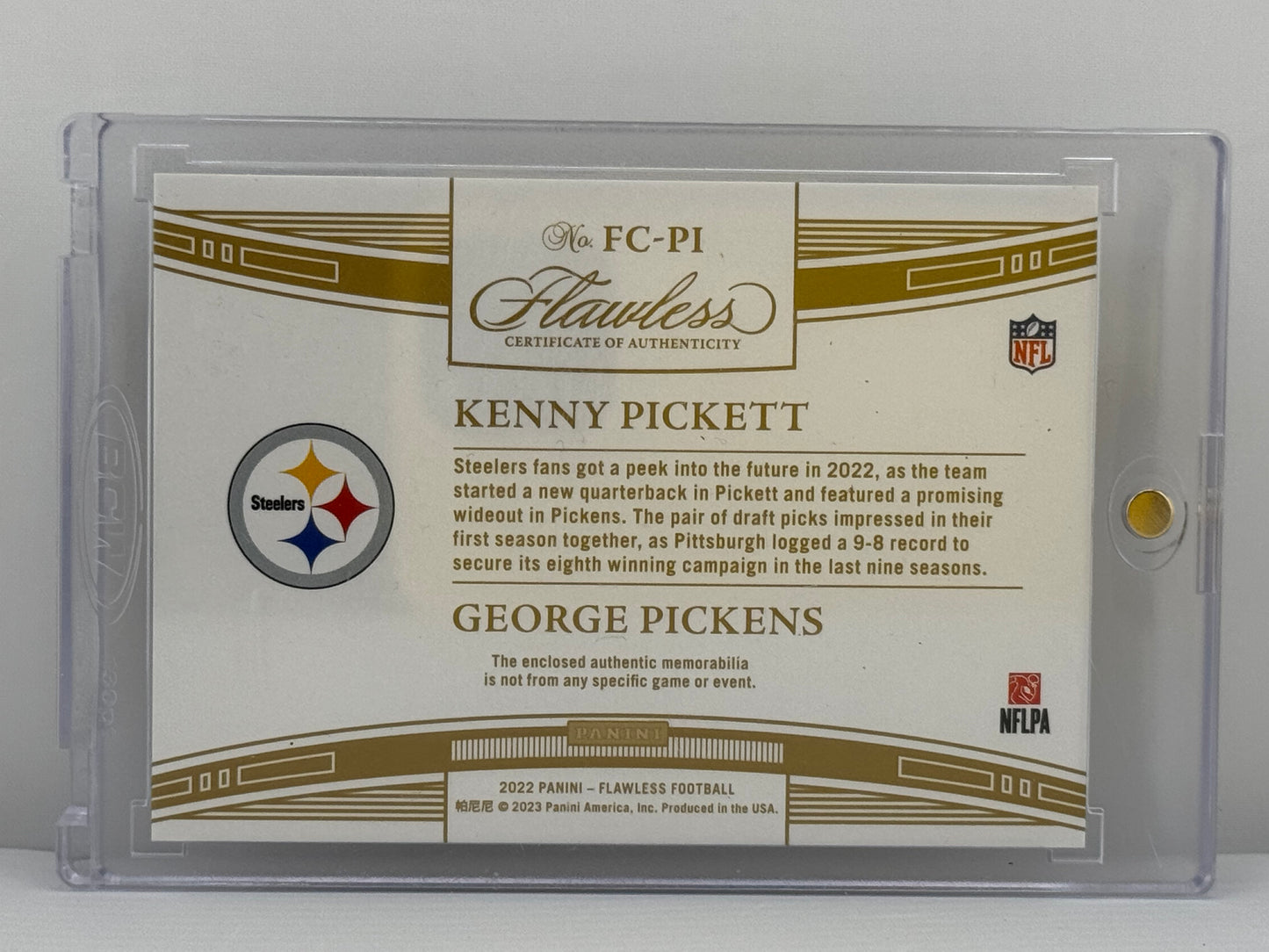 2022 Panini Flawless #FC-PI Kenny Pickett / George Pickens Double Patch 6/15