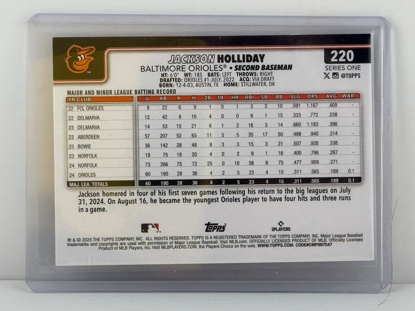 2025 Topps Series 1 #220 Jackson Holliday Future Stars