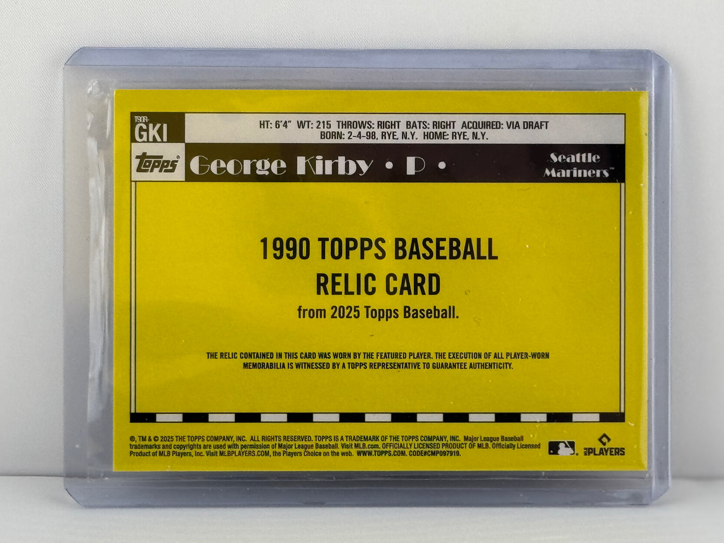 2025 Topps Series 1 #GKI 1990 Relic Card George Kirby Game Worn