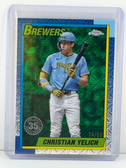 2025 Topps Series 1 #T90C77 Christian Yelich Green Mojo Refractor 74/99