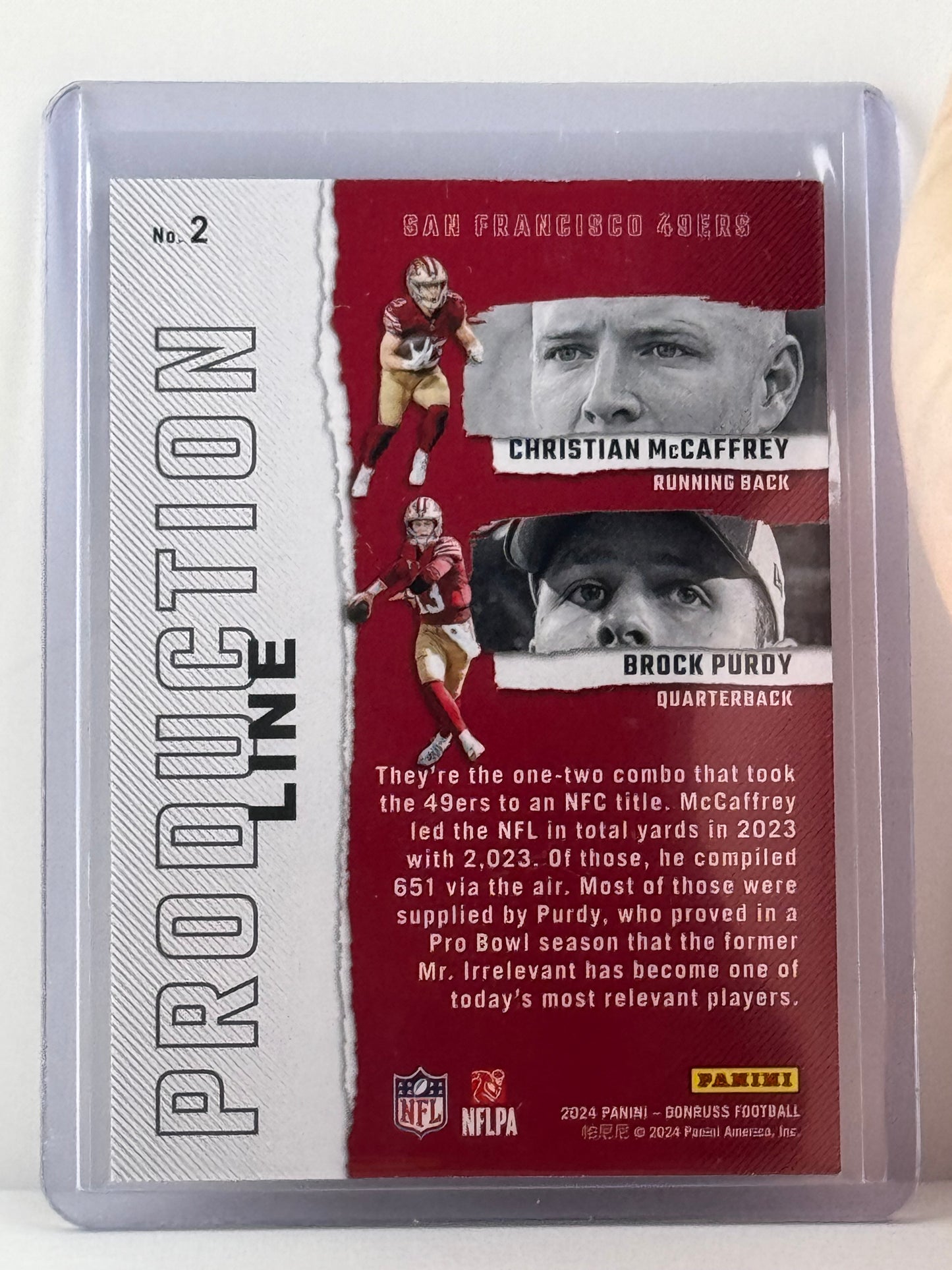2024 Donruss #2 Christian McCaffrey Brock Purdy Production Line