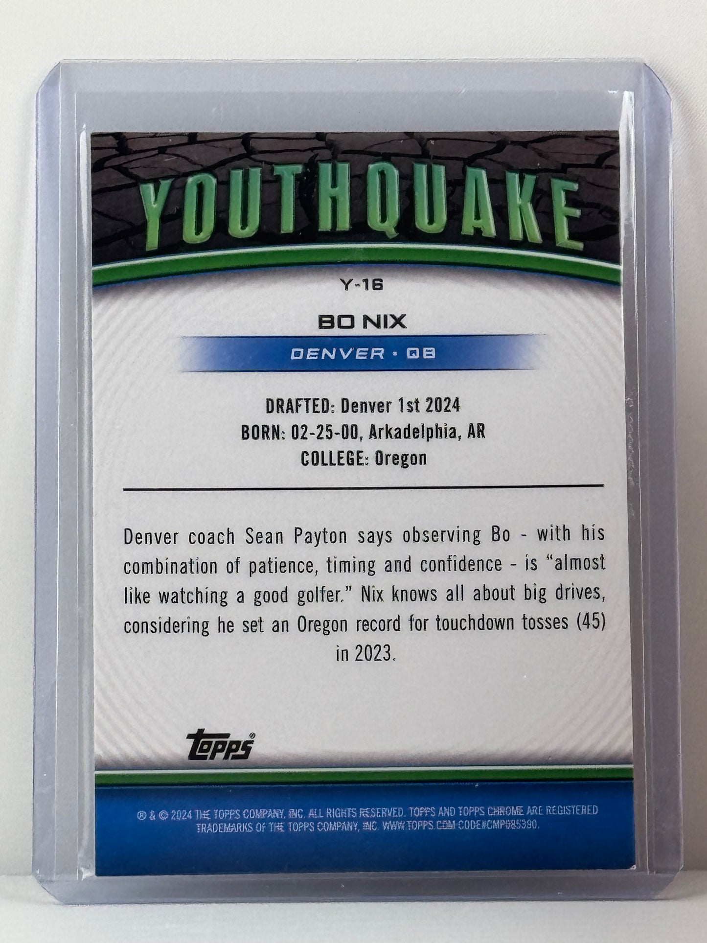 2024 Topps Chrome #Y-16 Bo Nix Youthquake RC