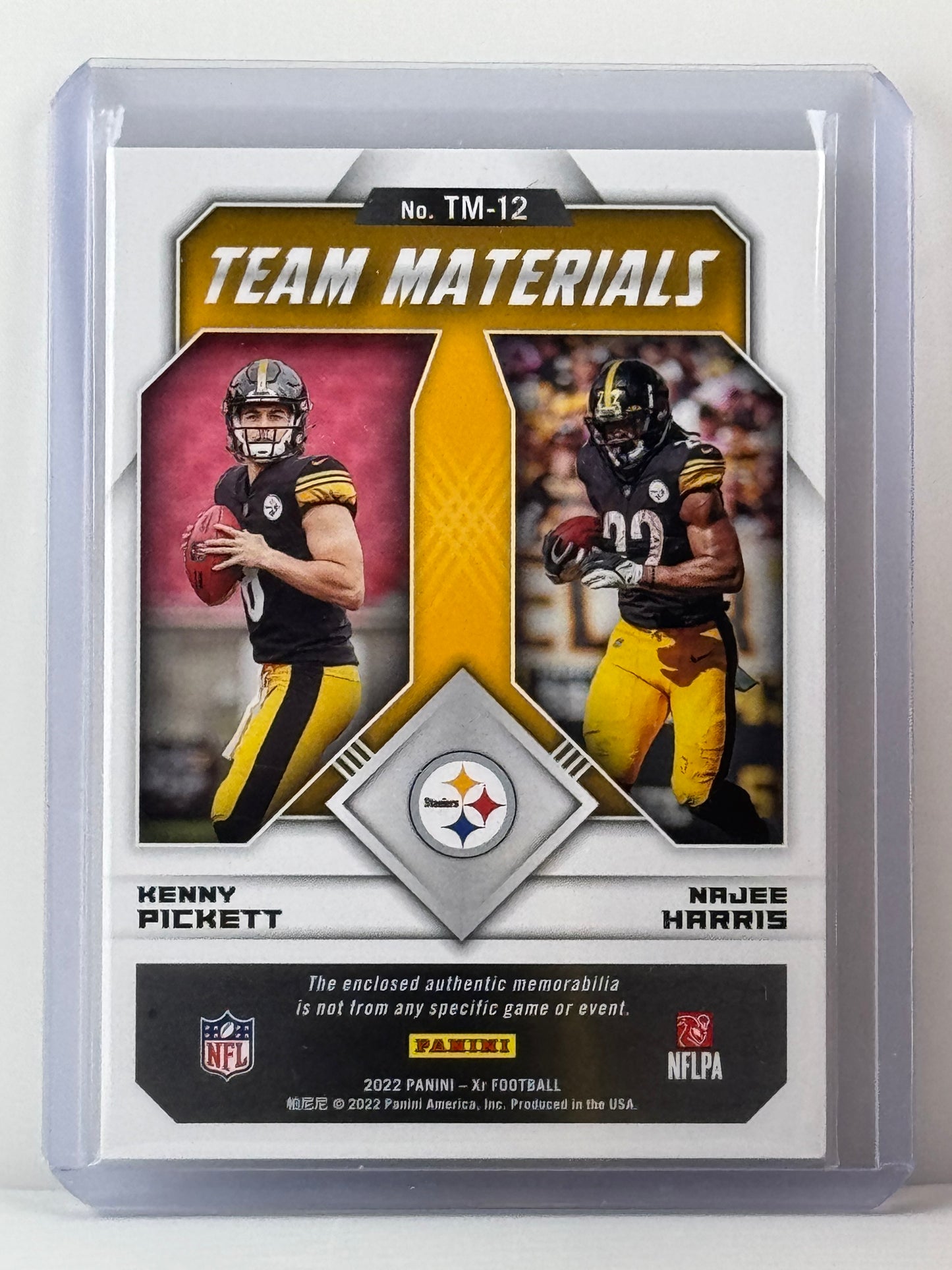 2022 Panini XR #TM-12 Kenny Pickett Najee Harris Team Materials Double Patch 12/15