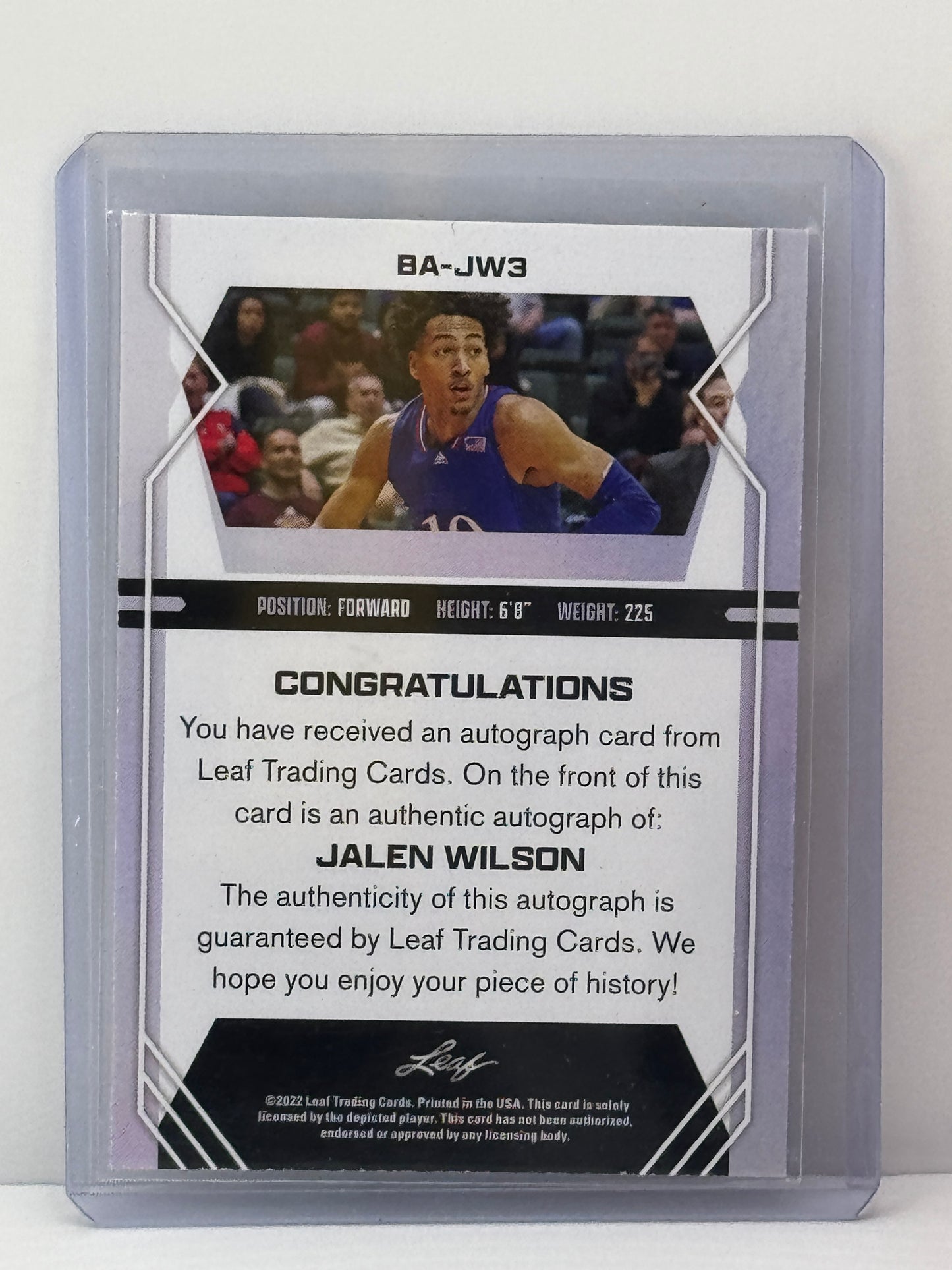 2022 Leaf #BA-JW3 Jalen Wilson /99