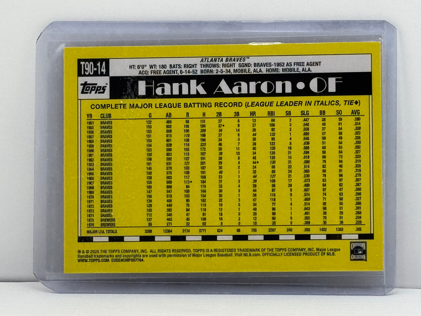 2025 Topps #T90-14 Hank Aaron 35 Anniversary