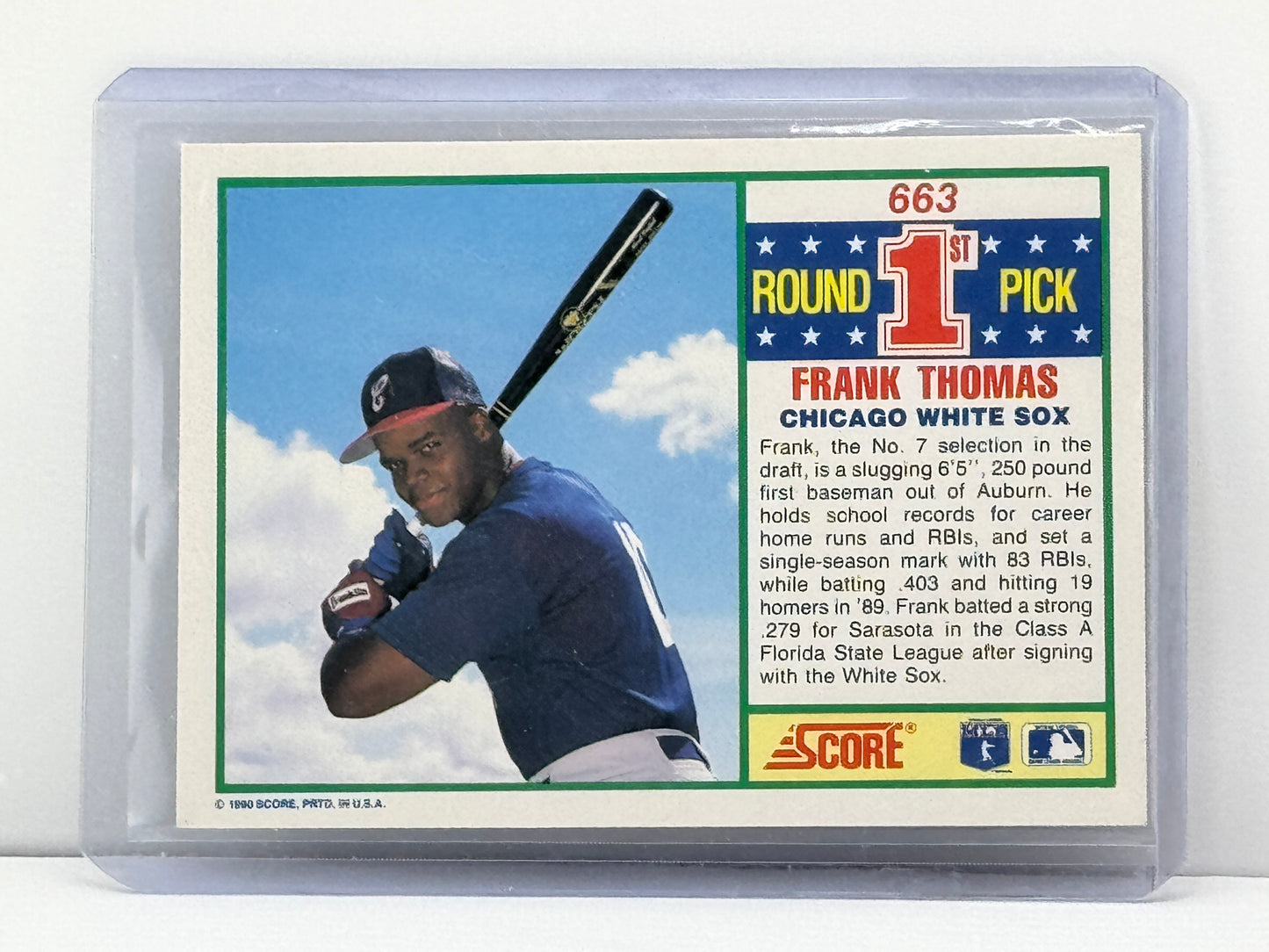 1990 Score #663 Frank Thomas 1st Round Pick RC