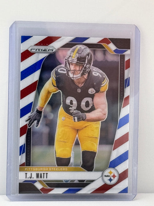 2024 Prizm #245 TJ Watt Red White Blue Prizm Pittsburgh Steelers