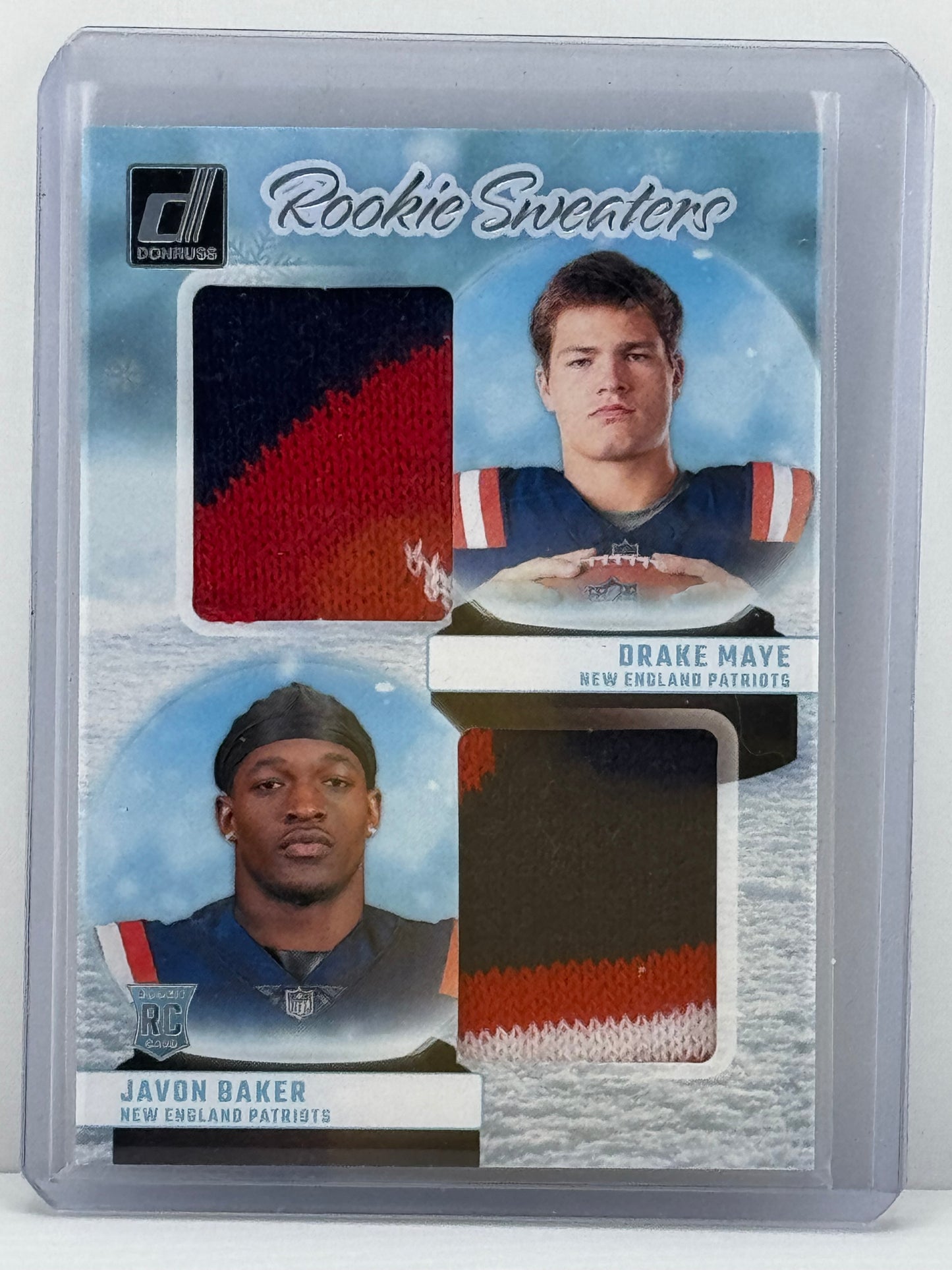 2024 Donruss #RHD-NE Drake Maye Javon Baker Rookie Sweaters Dual Patch