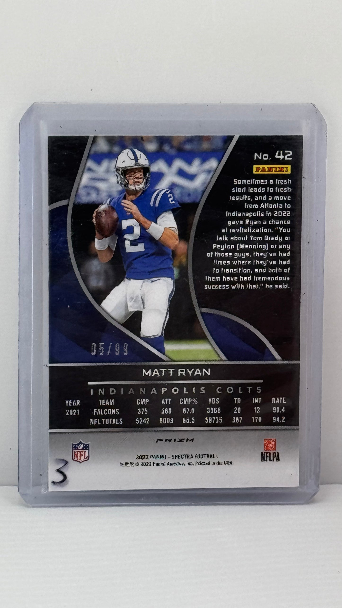 2022 Panini Spectra #42 Matt Ryan 05/99 Celestial Prizm Indianapolis Colts