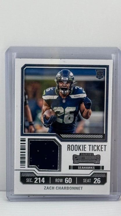 2023 Panini Contenders #TS38 Zach Charbonnet Rookie Ticket Patch Seattle Seahawks