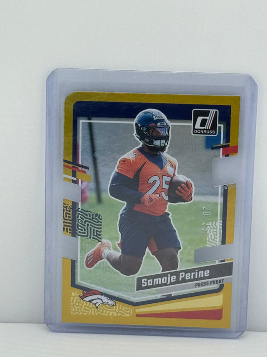 2023 Donruss #88 Samaje Perine Gold Die-Cut 20/25 Denver Broncos
