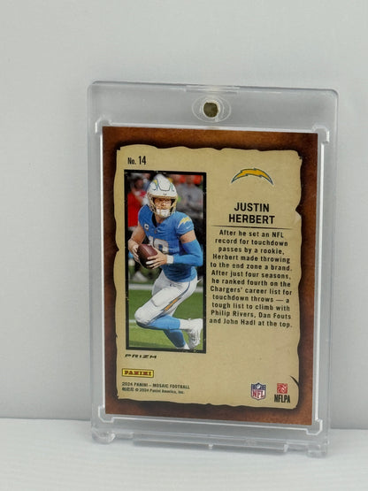 2024 Mosaic #14 Justin Herbert Notoriety Silver Prizm RC Los Angeles Chargers